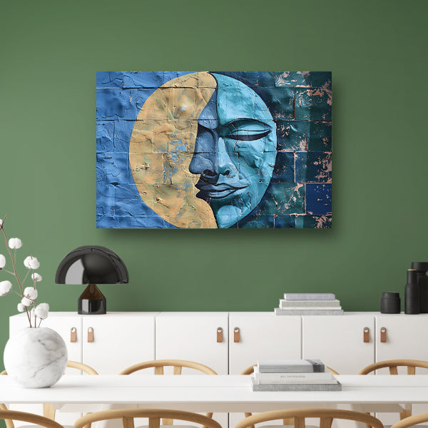 Abstract Gezicht met Halve Maan en Kleurencanvas