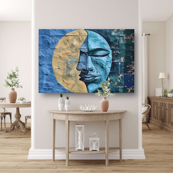 Abstract Gezicht met Halve Maan en Kleurencanvas