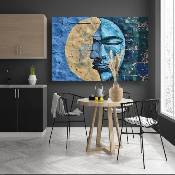 Abstract Gezicht met Halve Maan en Kleurencanvas