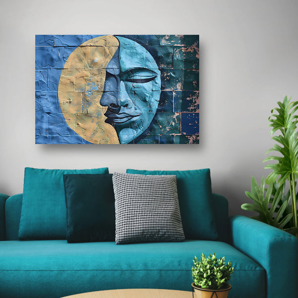 Abstract Gezicht met Halve Maan en Kleurencanvas