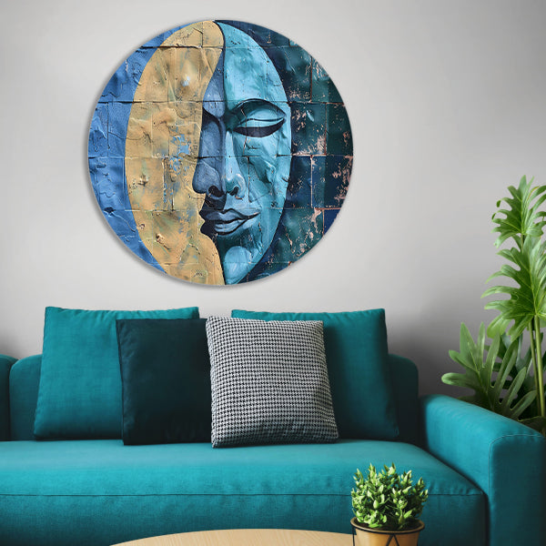 Abstract Gezicht met Halve Maan en Kleuren forex muurcirkel