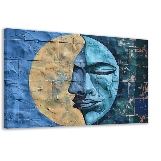 Abstract Gezicht met Halve Maan en Kleurencanvas