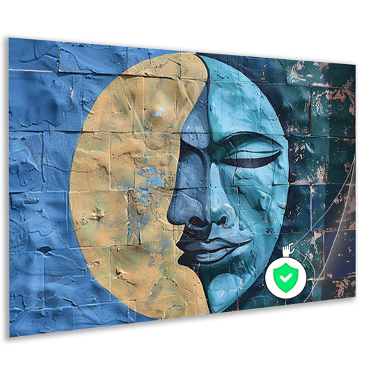 Abstract Gezicht met Halve Maan en Kleuren poster