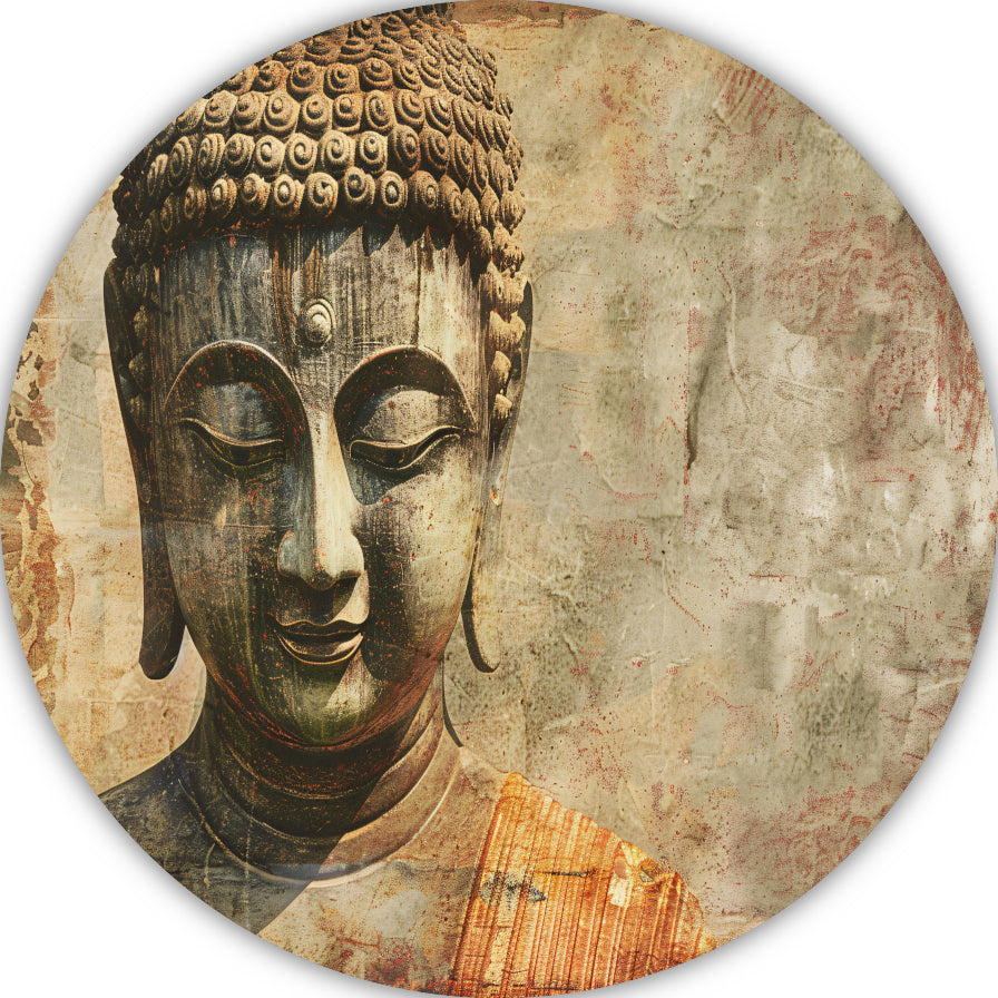 Serene Boeddha met Gouden Gloed en Sepia Achtergrond forex muurcirkel