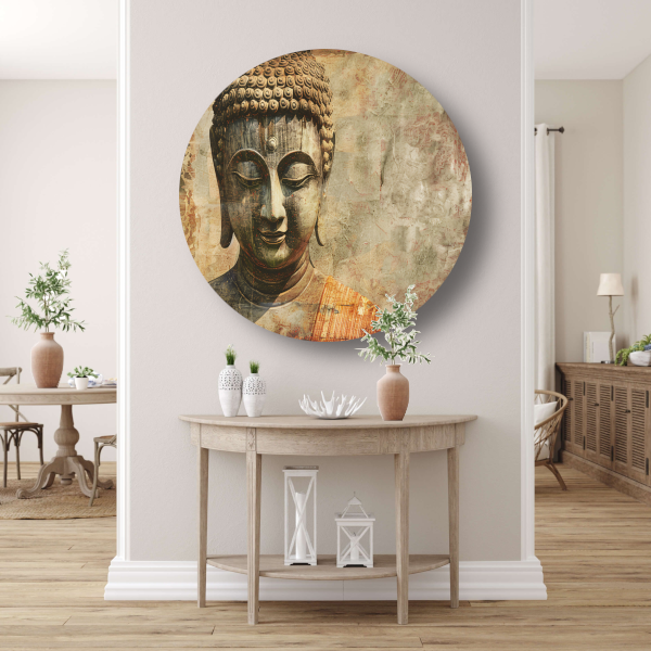 Serene Boeddha met Gouden Gloed en Sepia Achtergrond forex muurcirkel