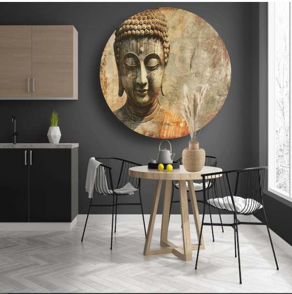 Serene Boeddha met Gouden Gloed en Sepia Achtergrond forex muurcirkel