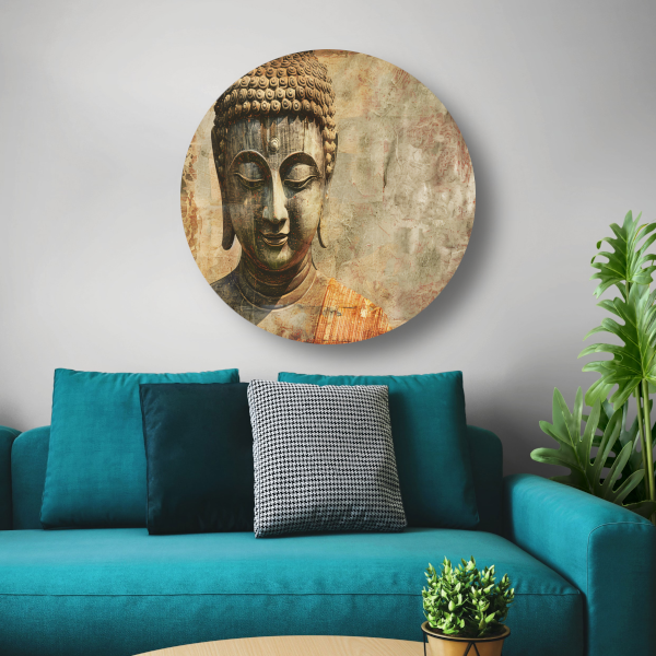 Serene Boeddha met Gouden Gloed en Sepia Achtergrond forex muurcirkel