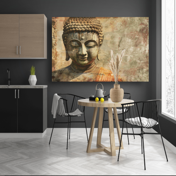 Serene Boeddha met Gouden Gloed en Sepia Achtergrond canvas
