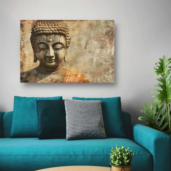 Serene Boeddha met Gouden Gloed en Sepia Achtergrond canvas