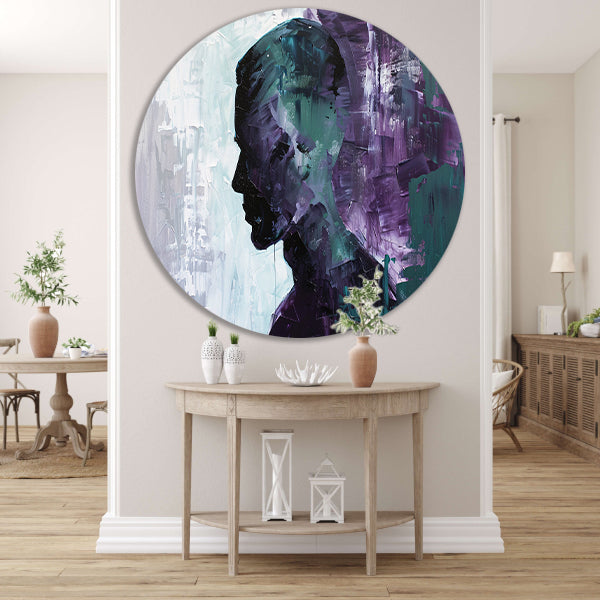 Abstract schilderij van kleurrijk mannen silhouet aluminium muurcirkel