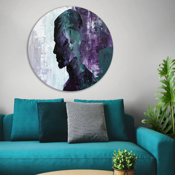 Abstract schilderij van kleurrijk mannen silhouet aluminium muurcirkel