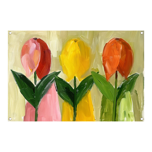 Impressionistisch schilderij van kleurrijke tulpen tuinposter