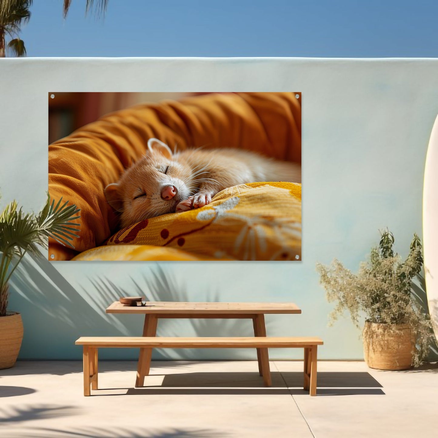 Slapende Fret op Zacht Kussen tuinposter