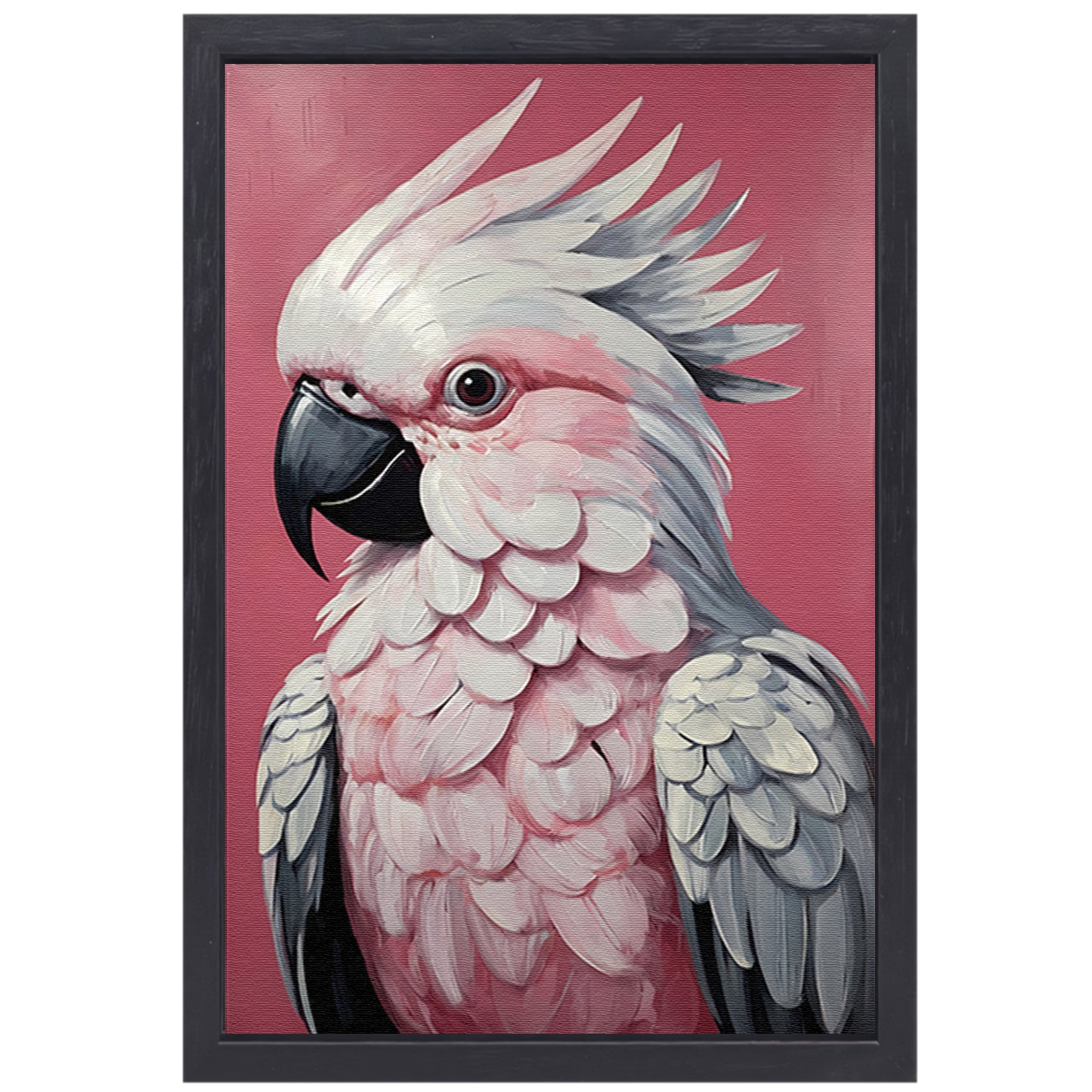 Roze papegaai modern realistisch olieverfportret canvas met baklijst