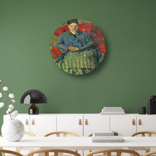 Portret van mevrouw Cézanne in een rode fauteuil - Paul Cézanne aluminium muurcirkel