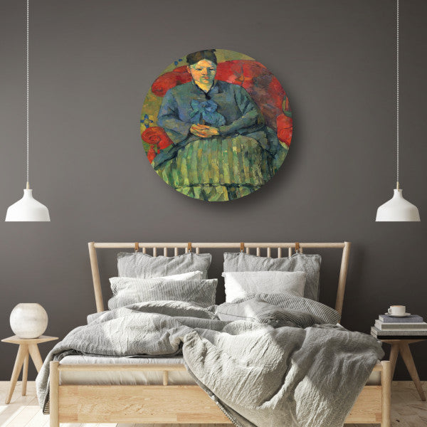 Portret van mevrouw Cézanne in een rode fauteuil - Paul Cézanne aluminium muurcirkel
