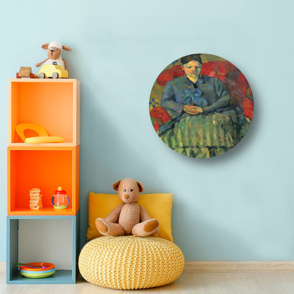 Portret van mevrouw Cézanne in een rode fauteuil - Paul Cézanne aluminium muurcirkel