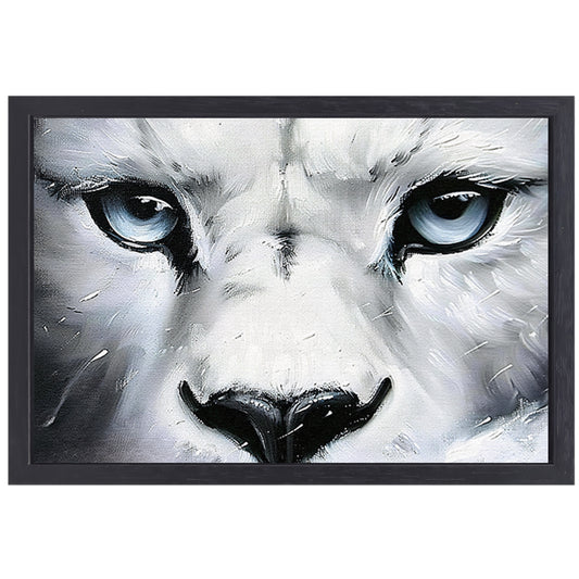 Realistische zwart-wit close-up van panterogen canvas met baklijst