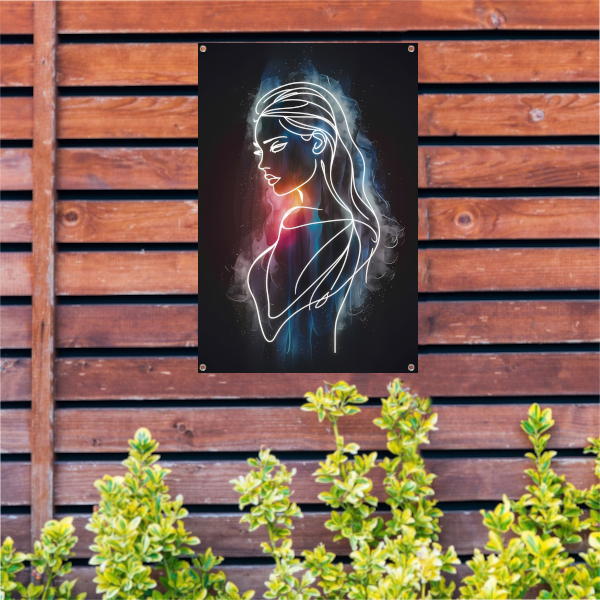 Kosmische lijnkunst portret van vrouw tuinposter