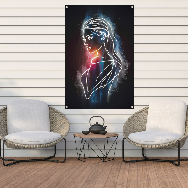 Kosmische lijnkunst portret van vrouw tuinposter