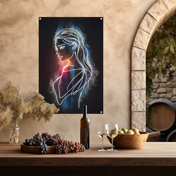 Kosmische lijnkunst portret van vrouw tuinposter