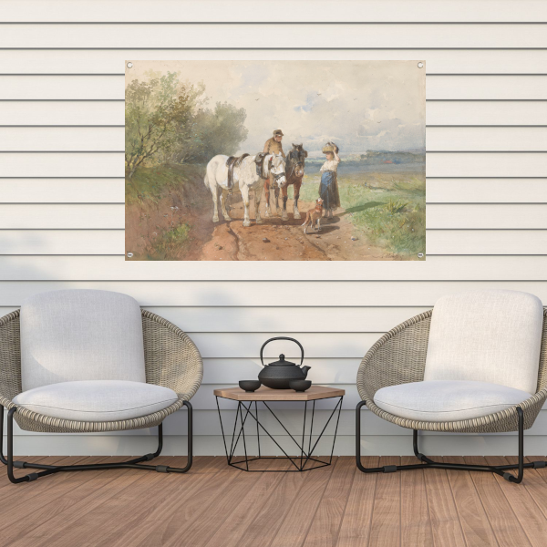 Praatje op een landsweg - Anton Mauve tuinposter