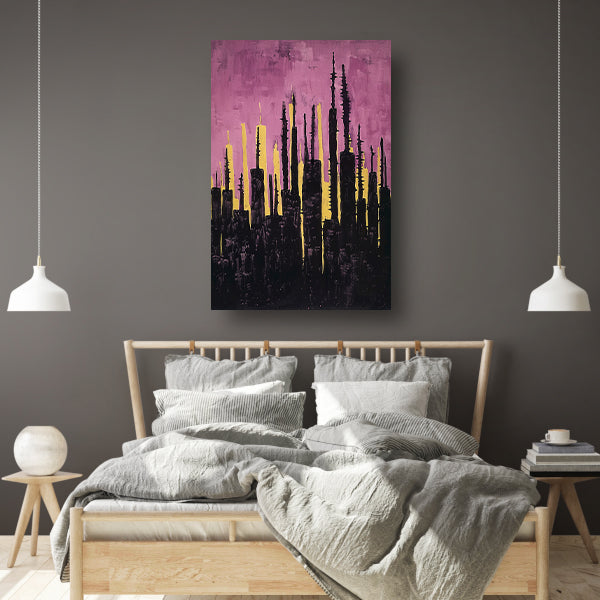 Abstracte stadsgezicht met levendige kleuren poster