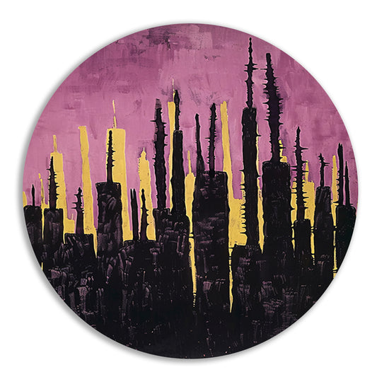 Abstracte stadsgezicht met levendige kleuren aluminium muurcirkel