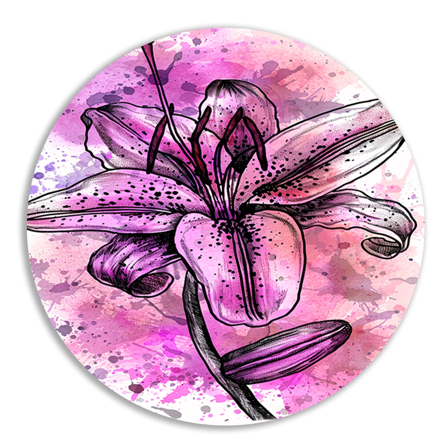 Abstracte bloem in levendige roze tinten aluminium muurcirkel