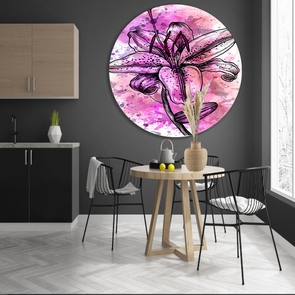 Abstracte bloem in levendige roze tinten aluminium muurcirkel