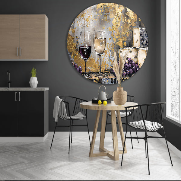 Abstract schilderij van wijn en kaas forex muurcirkel