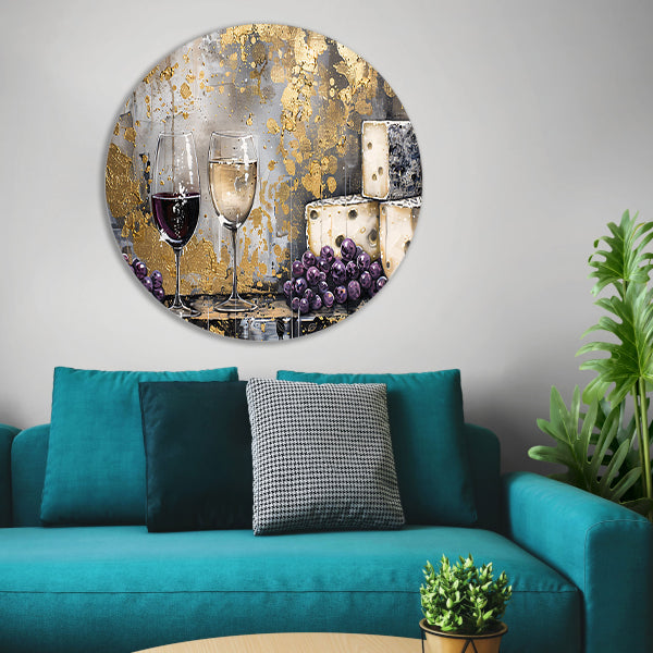 Abstract schilderij van wijn en kaas forex muurcirkel