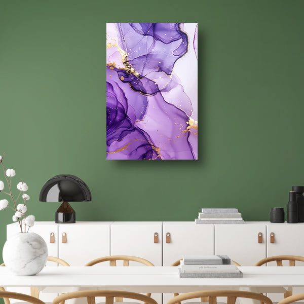 Paarse inkt en gouden aderen abstract poster