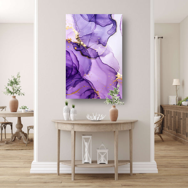 Paarse inkt en gouden aderen abstract poster