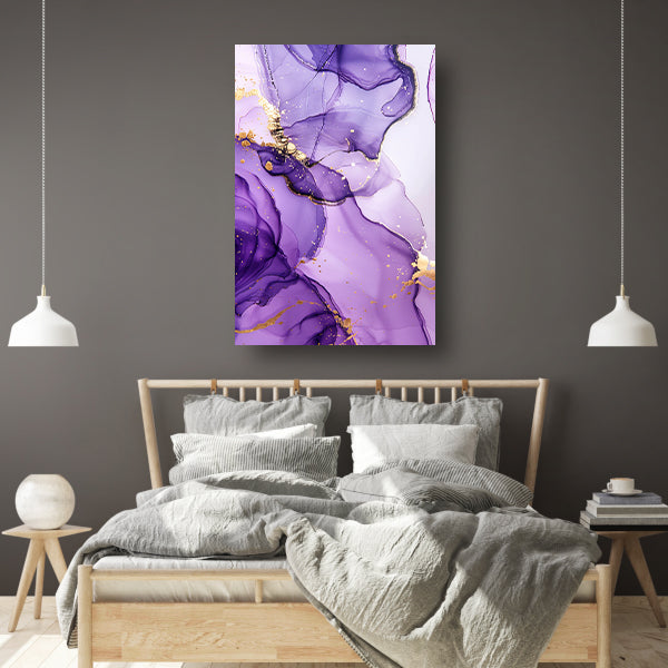 Paarse inkt en gouden aderen abstract poster