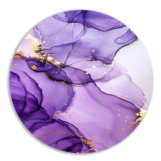 Paarse inkt en gouden aderen abstract aluminium muurcirkel