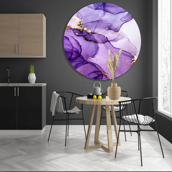 Paarse inkt en gouden aderen abstract aluminium muurcirkel