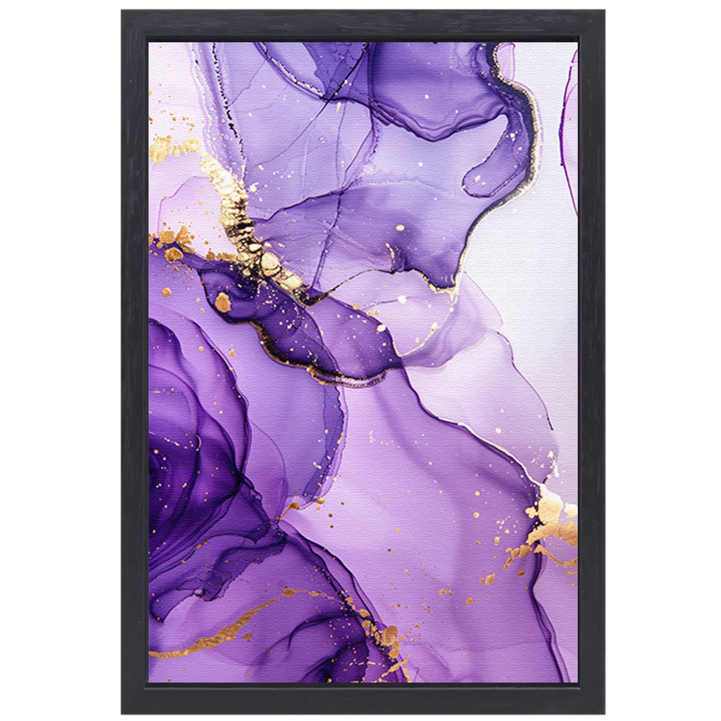 Paarse inkt en gouden aderen abstract canvas met baklijst