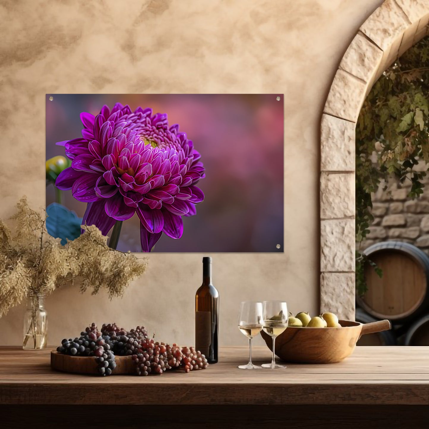 Paarse bloem close-up met zachte achtergrond tuinposter