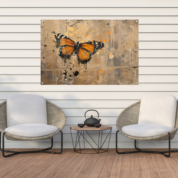 Minimalistische Vlinder op Betonnen Muur tuinposter