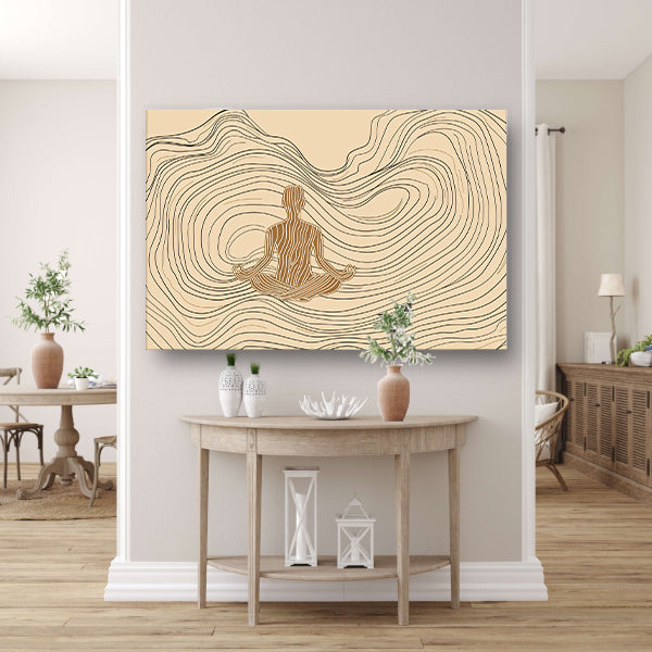Mediterende figuur in minimalistische lijntekening acrylglas