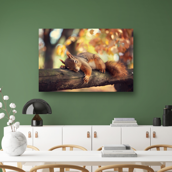 Eekhoorn geniet van herfstige rust canvas