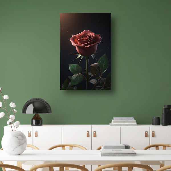 Dieprode Roos met Fluweelachtige Bladeren canvas