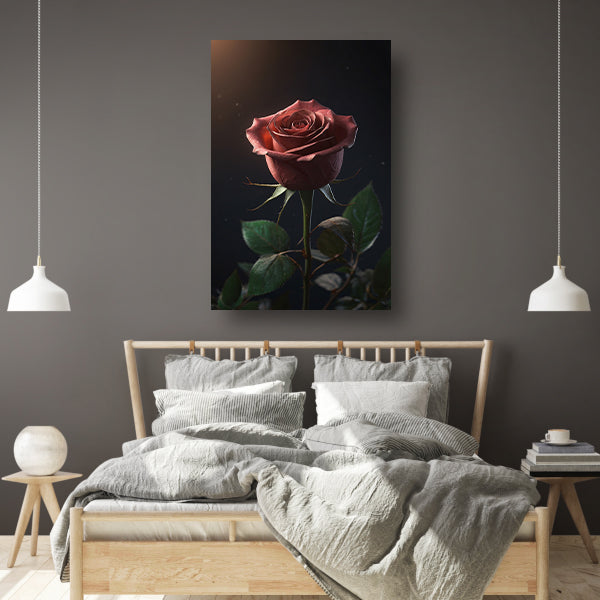 Dieprode Roos met Fluweelachtige Bladeren canvas