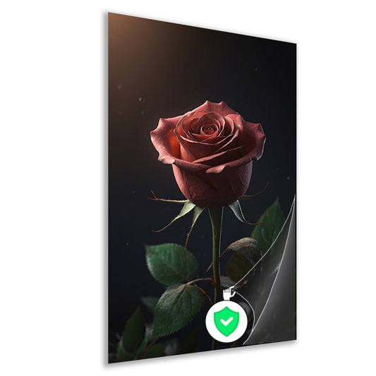 Dieprode Roos met Fluweelachtige Bladeren poster