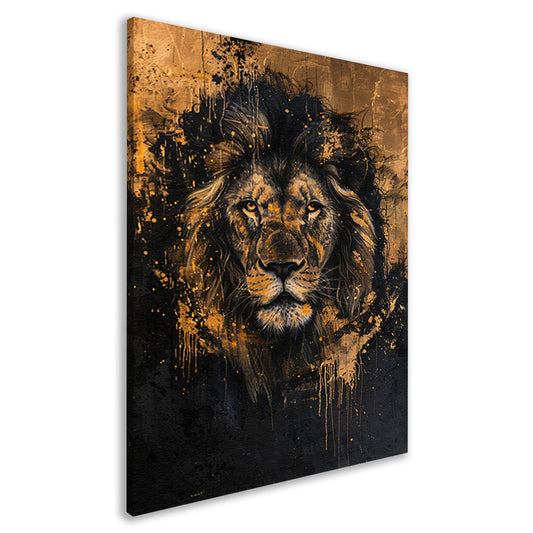 Mysterieuze leeuw met gouden spetters canvas