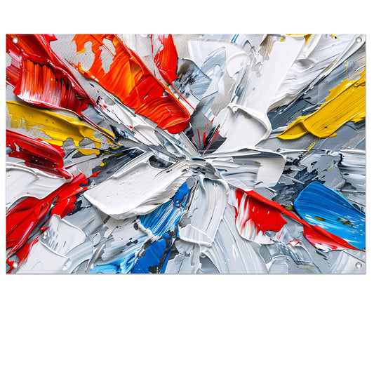 Abstract schilderij met levendige kleuren en dynamiek tuinposter