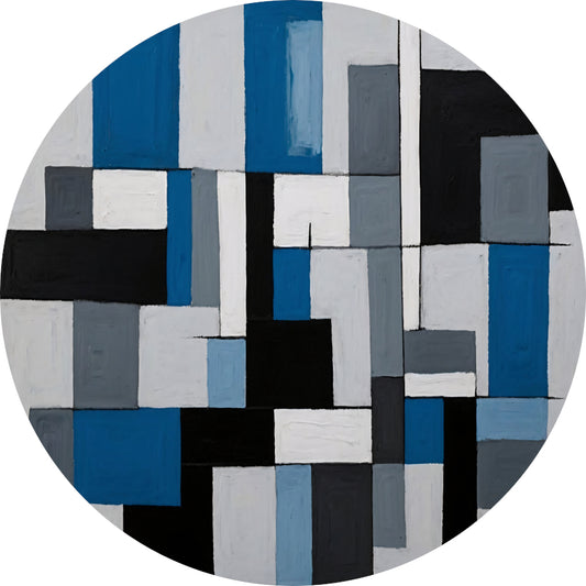 Monochrome Harmonie in Blauw en Zwart aluminium muurcirkel