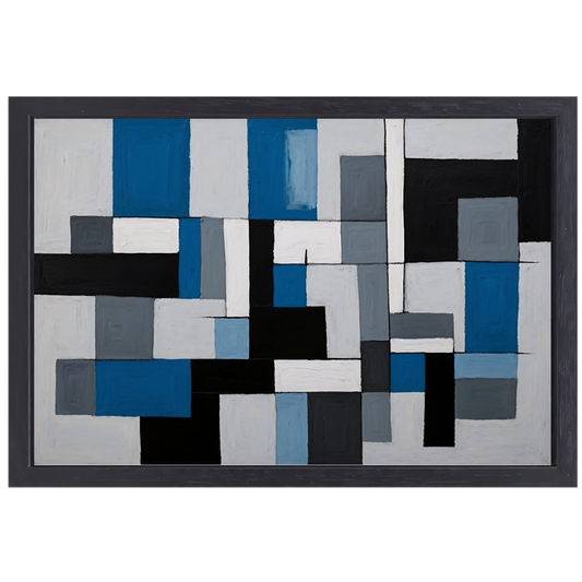 Monochrome Harmonie in Blauw en Zwart canvas met baklijst