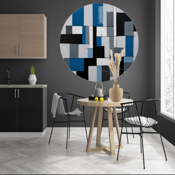 Monochrome Harmonie in Blauw en Zwart aluminium muurcirkel